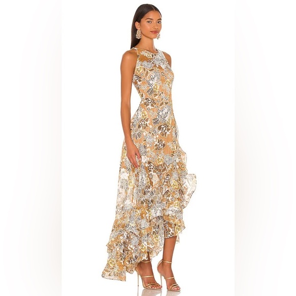 NWT Bronx And Banco Sicilia Floral Multi Lace Ruffle High-Low Gown Dress Sz XS - Picture 13 of 14
